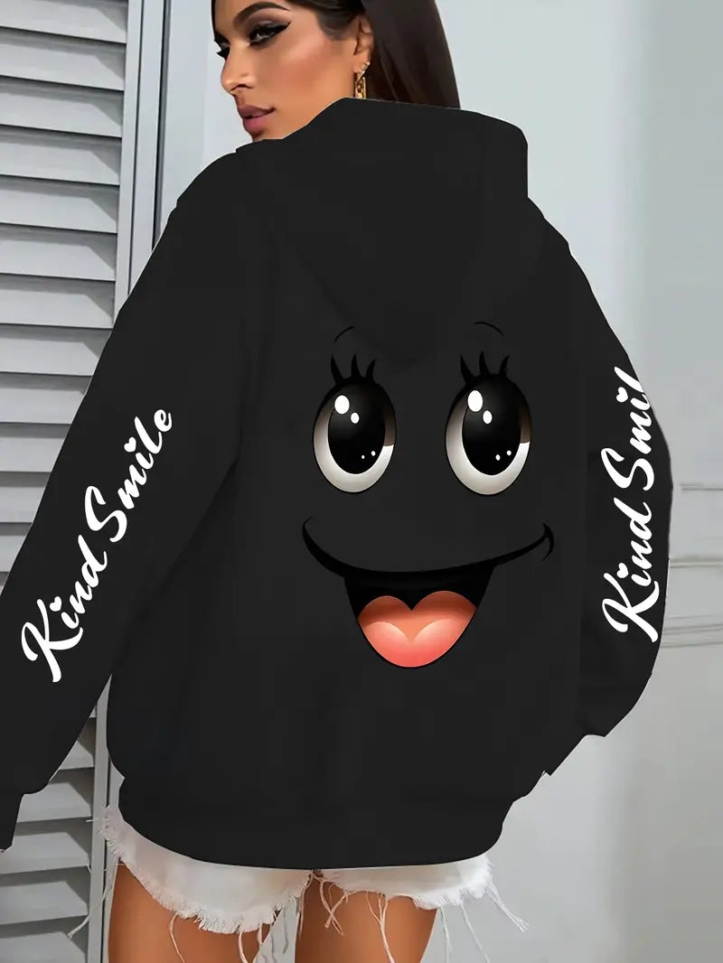 Women'S Cute Smiling Face Print Hoodie Jacket