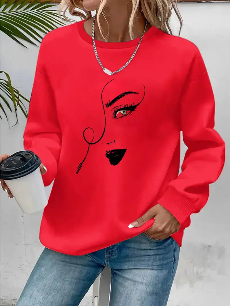 New Line Women'S Face Print Sweatshirt,