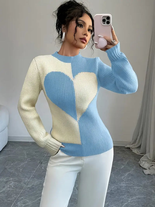 Asymmetrical Color Block Heart Women's Pullover