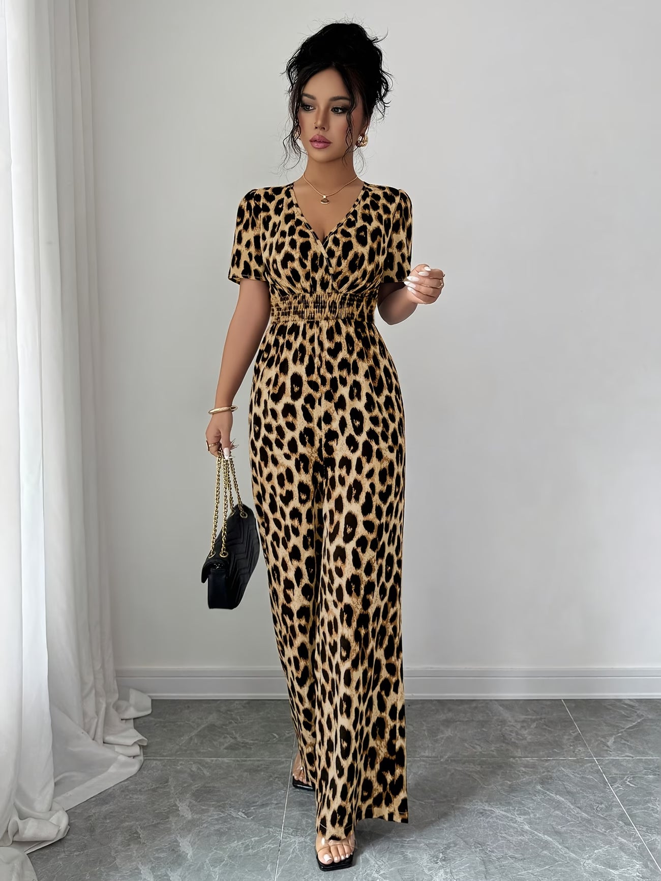 Cut V-Neck Vacation Style Elegant Casual Dress Pants