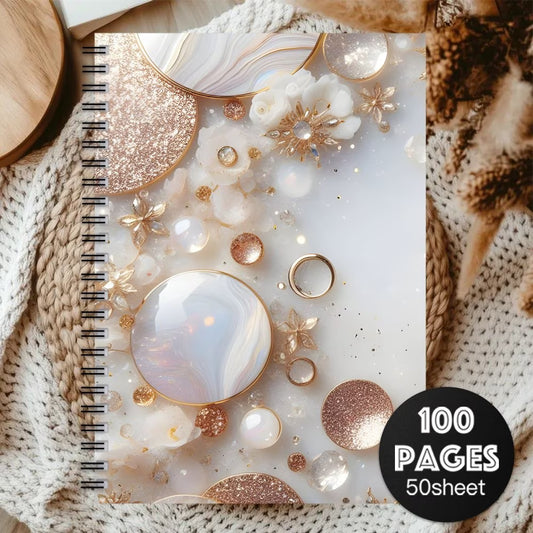 1pc Elegant Golden & Marbled Spiral Notebook