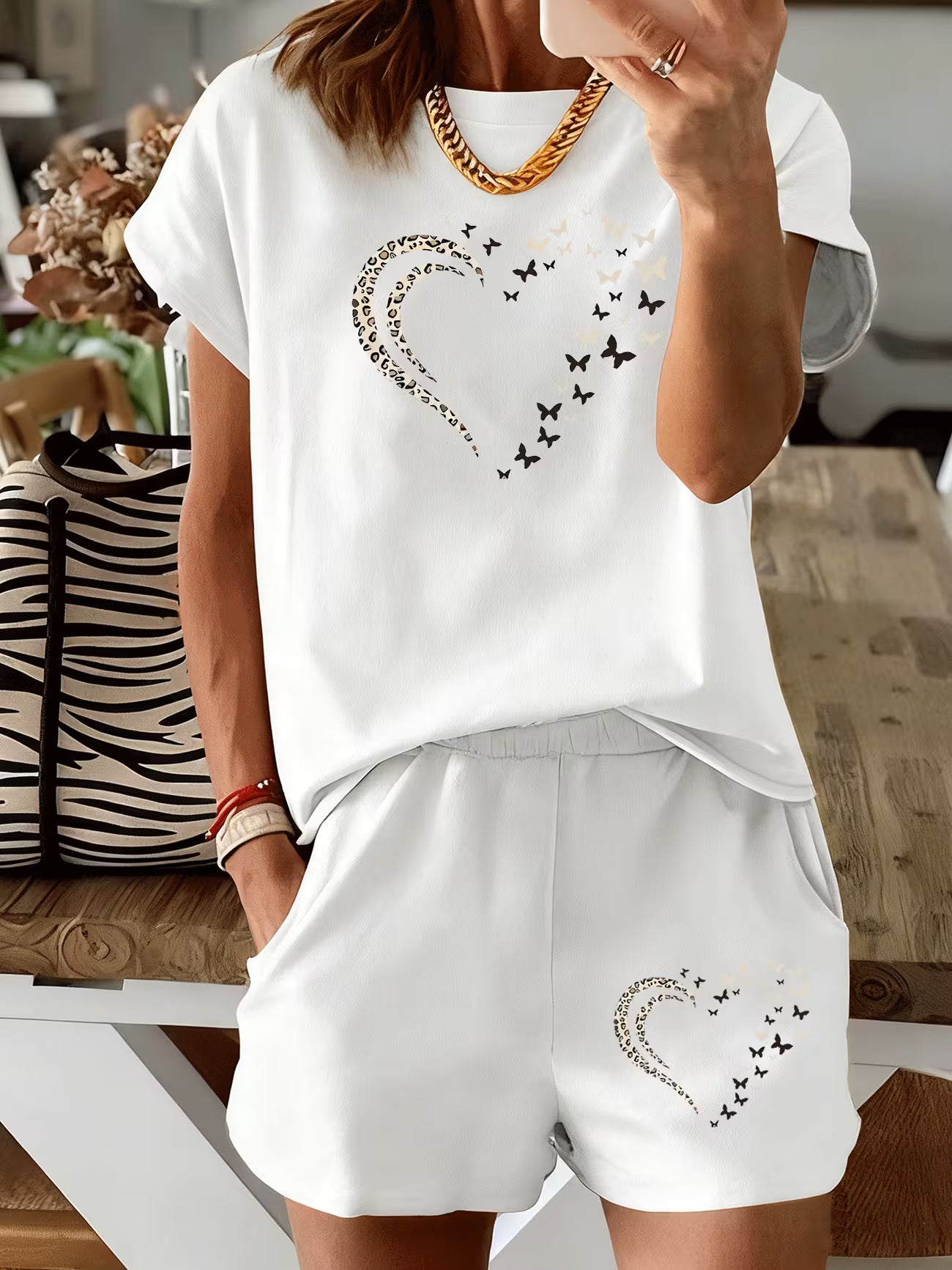 Women's Heart & Butterfly Print Co-Ord Set — Available in Multiple Colours