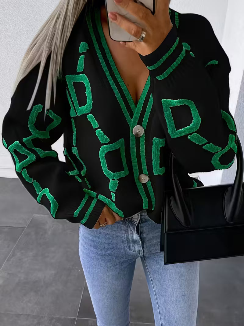 Women'S V-Neck Single-Button Cardigan Sweater Jacket