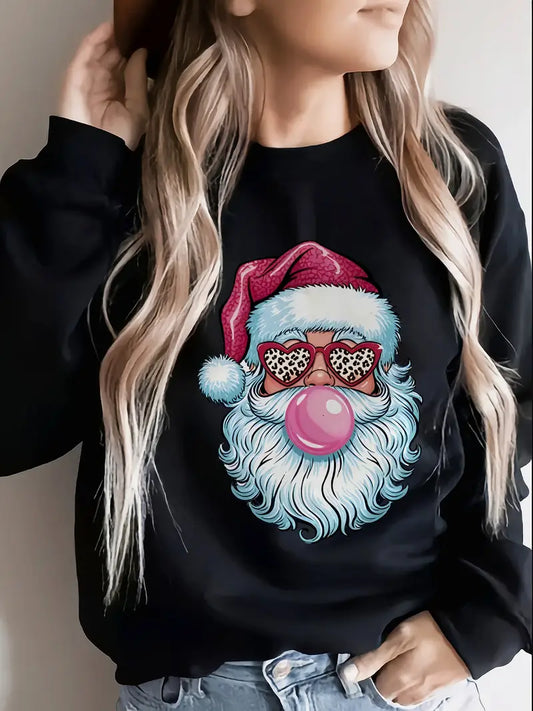Women's Christmas Santa Face Print Sweatshirt