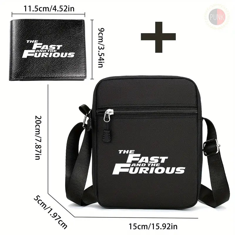 Fast and the Furious Men's Stylish Crossbody Bag with Matching Faux Wallet Set