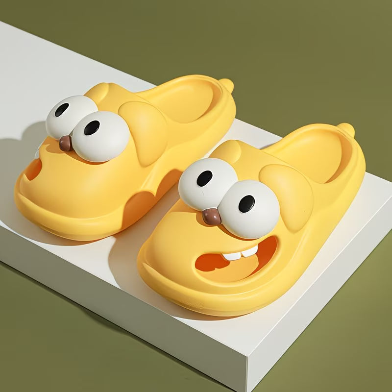 Big-Eyed Dog Design Closed-Toe Slippers