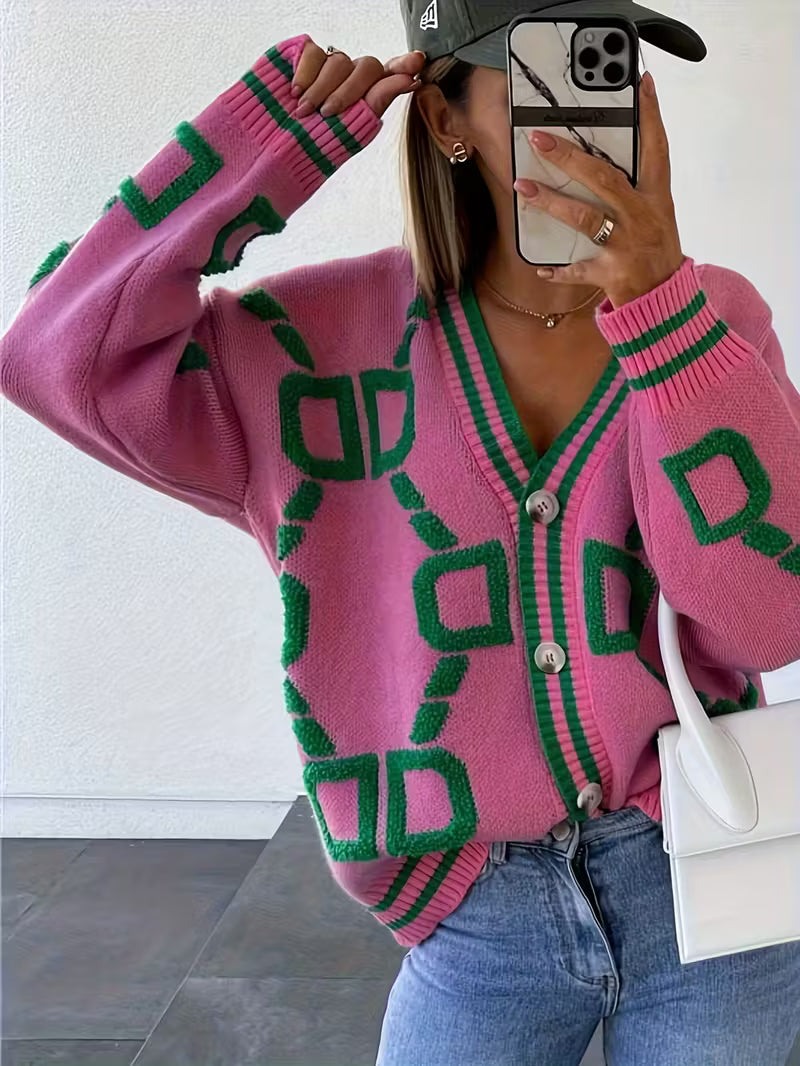 Women'S V-Neck Single-Button Cardigan Sweater Jacket