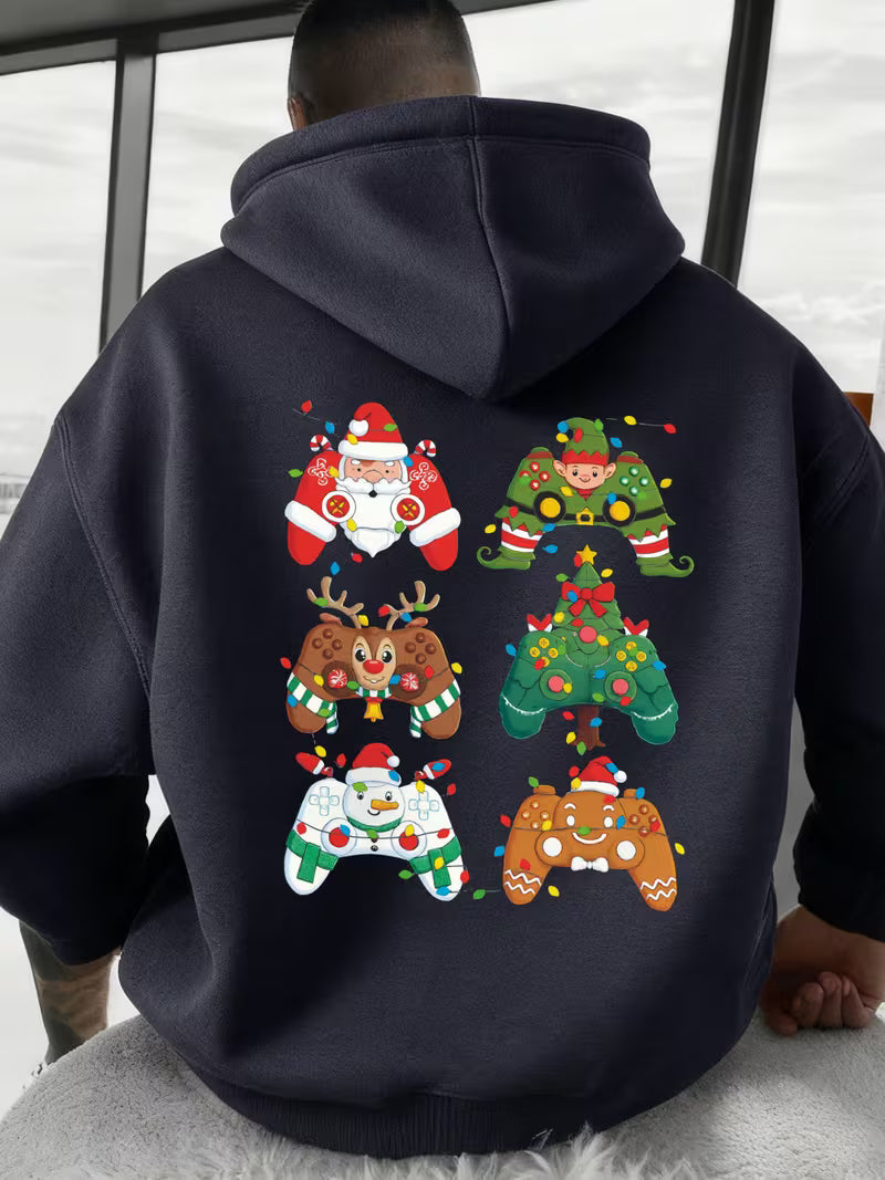 Men's & Unisex Christmas Santa & Reindeer Print Hooded Sweatshirt