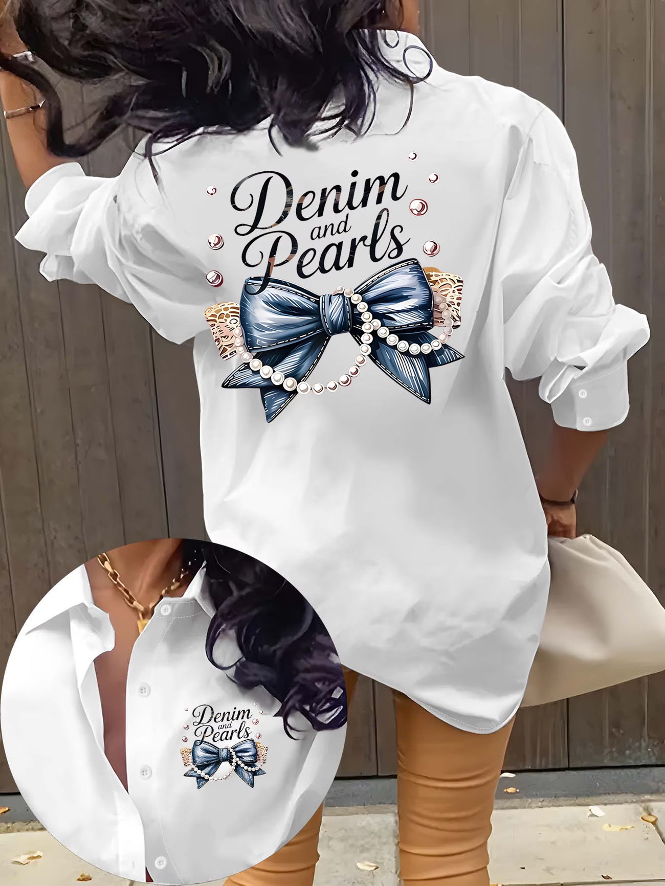 Vintage Creative Pattern Print Collared Long Sleeve Shirt,