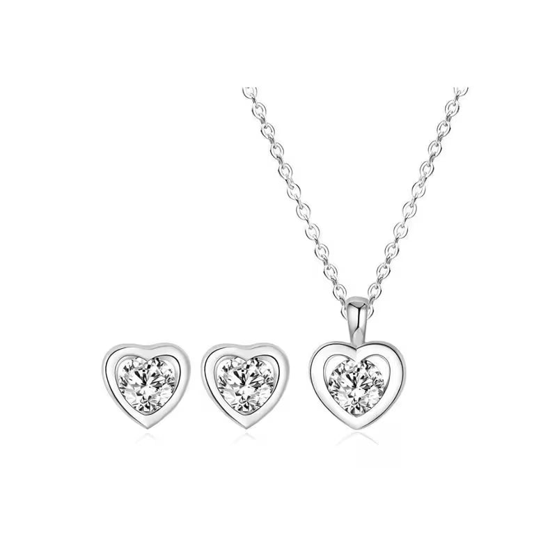 Austrian Crystal Heart Pendant & Earrings Set for Women