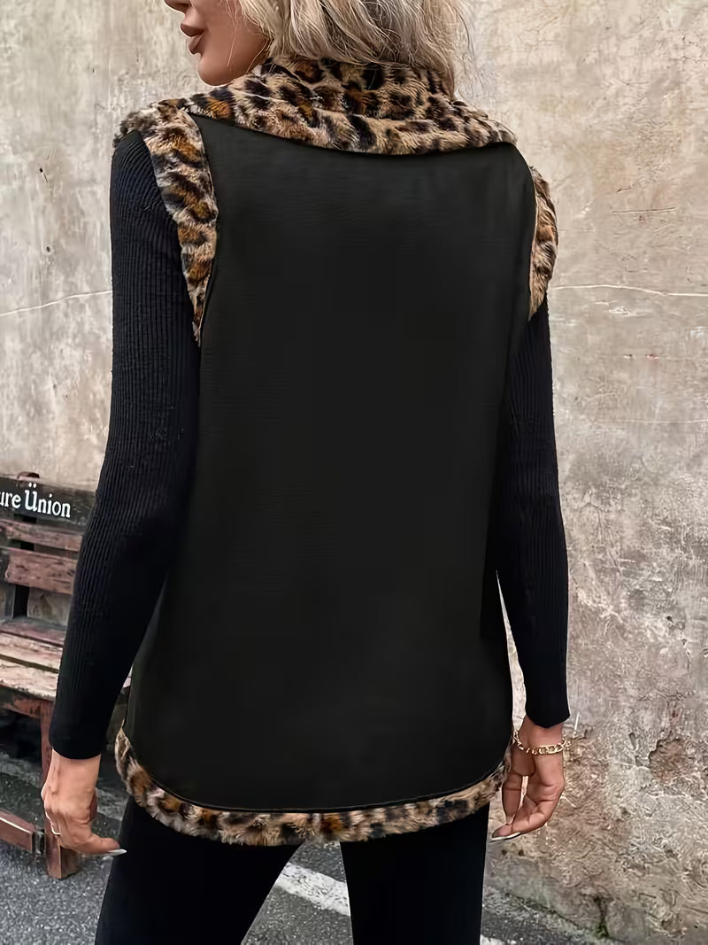 Women'S Leopard Print Sleeveless Vest Jacket