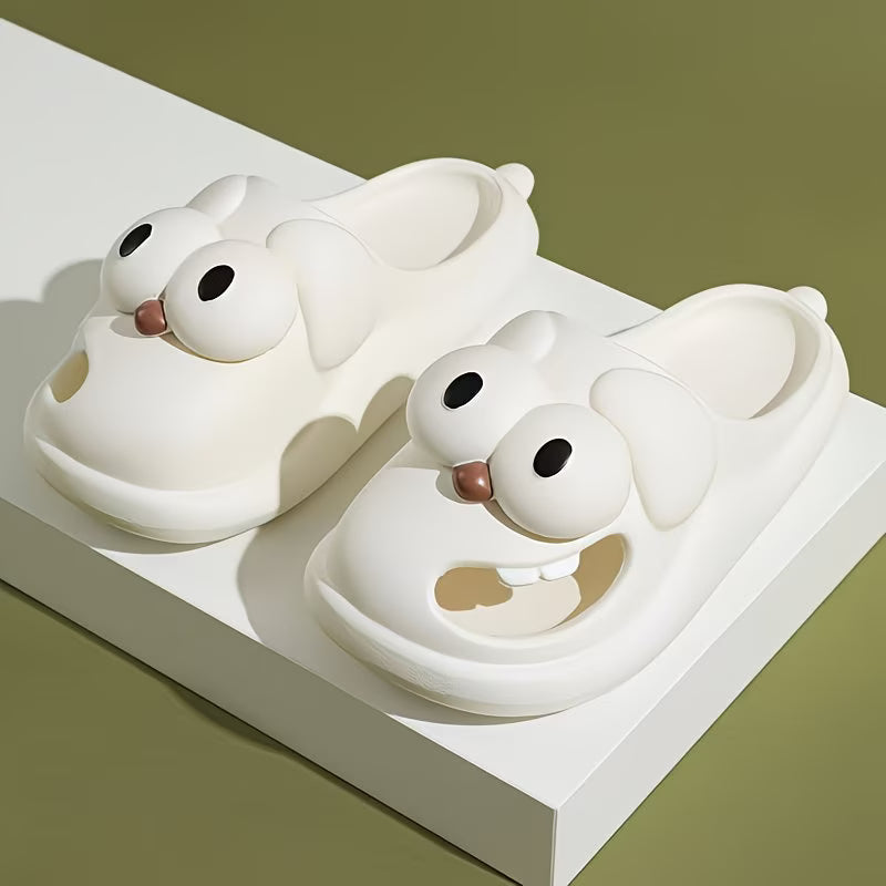 Big-Eyed Dog Design Closed-Toe Slippers