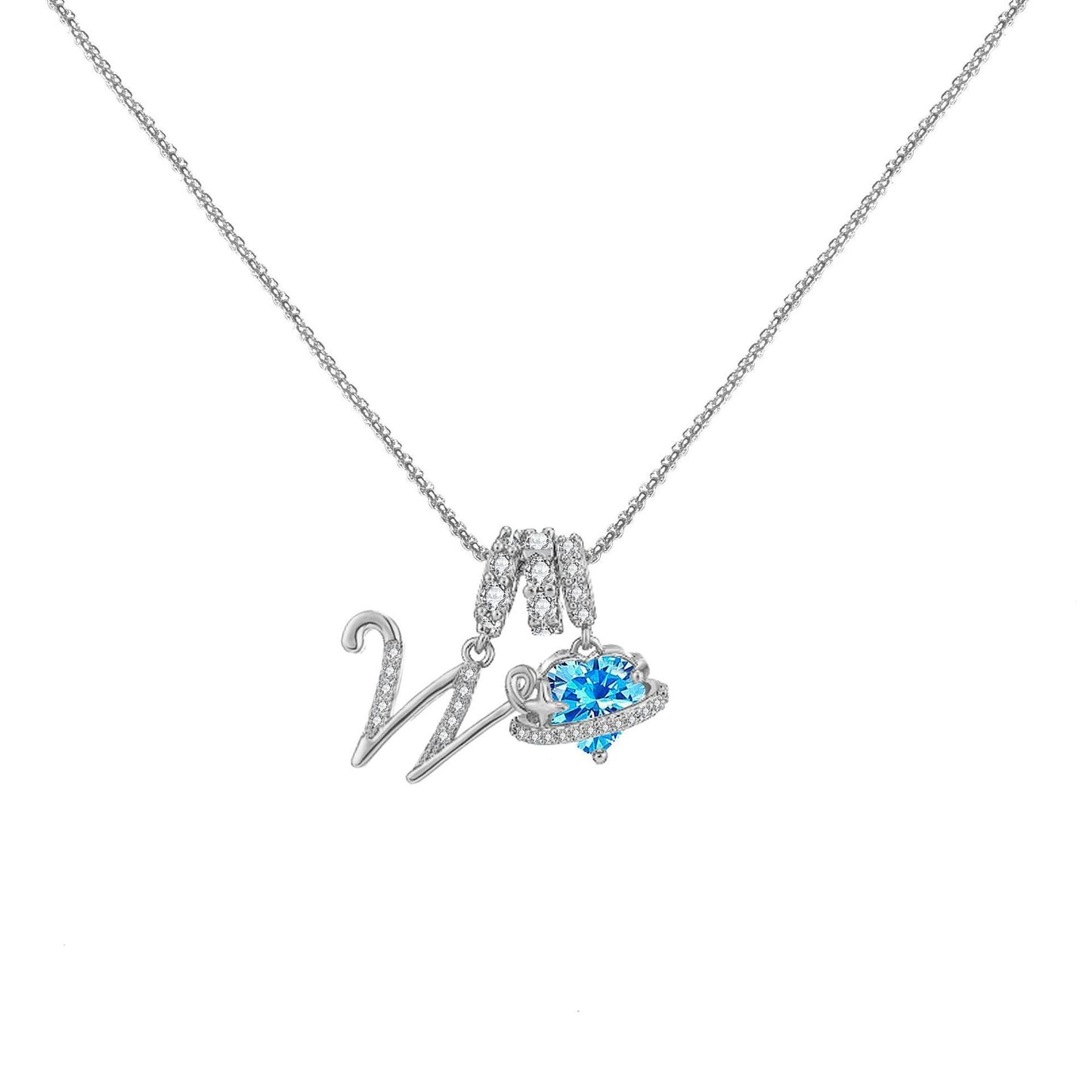 A-Z Alphabet Elegant Blue Heart Necklace with Zircons