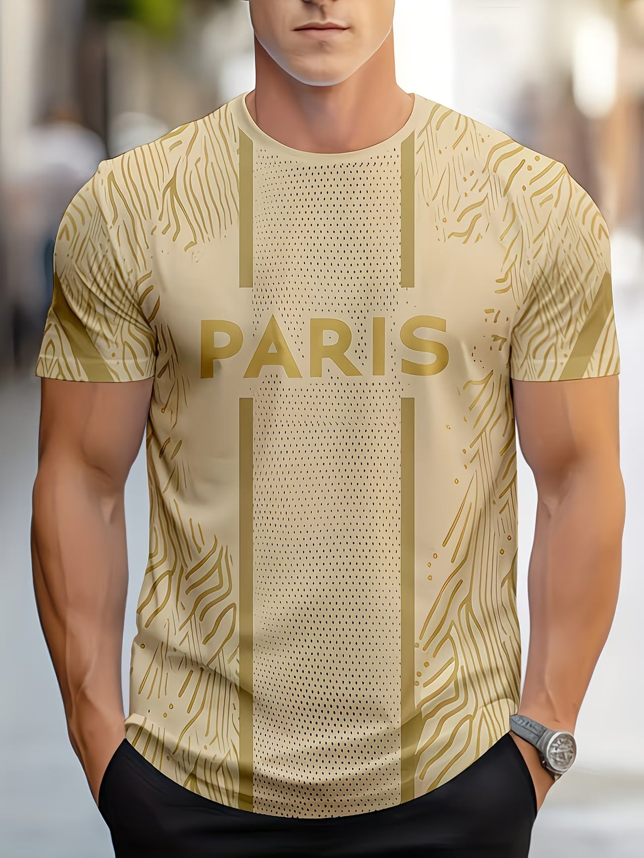 Men'S Fashion Casual Round Neck Pattern Print T-Shirt