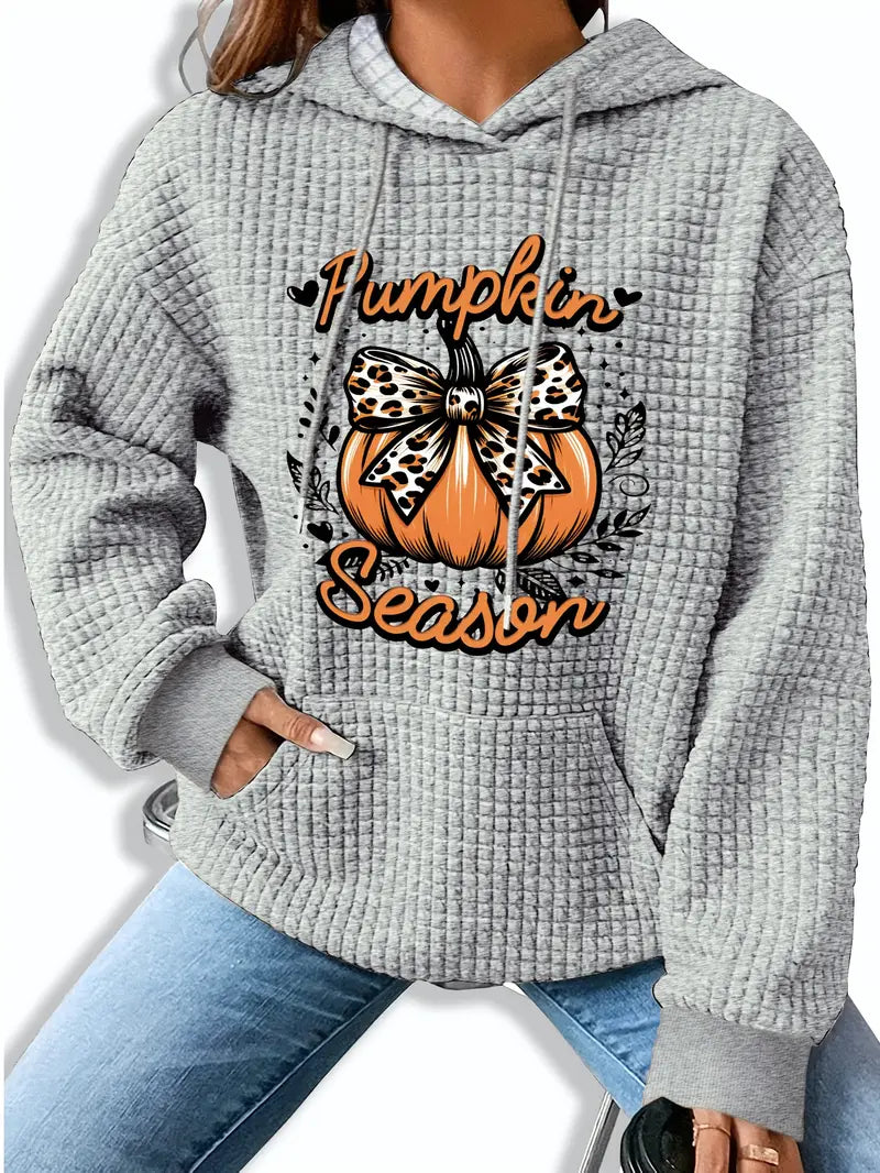 Women's Halloween Pumpkin Season Graphic Print Waffle Hoodie
