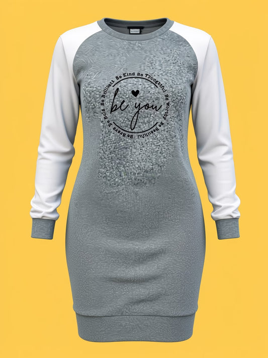 Color-Block Dress for Women, Graceful Long-Sleeve Dress