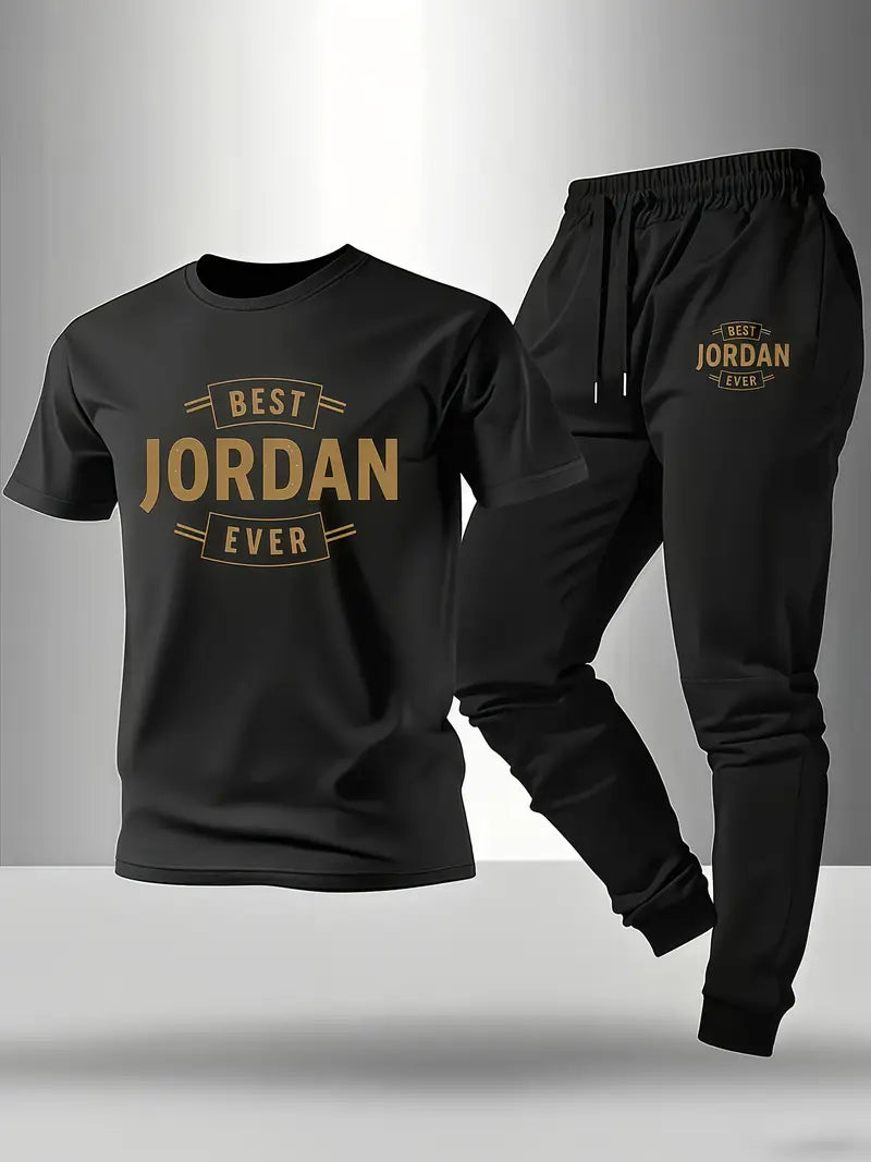 Men'S Round Neck Short Sleeve T-Shirt and Pants Set