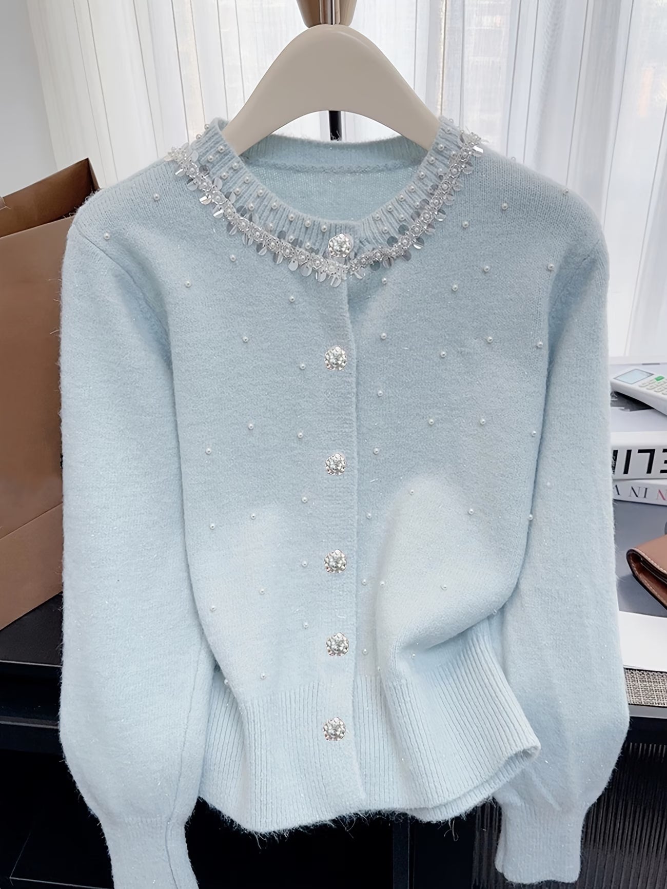 Beaded Buttoned Cardigan Sweater