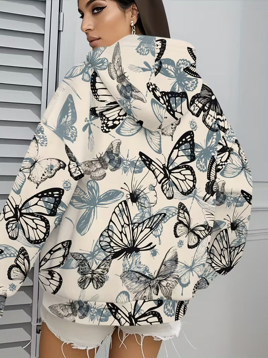 Casual Butterfly Print Hoodie