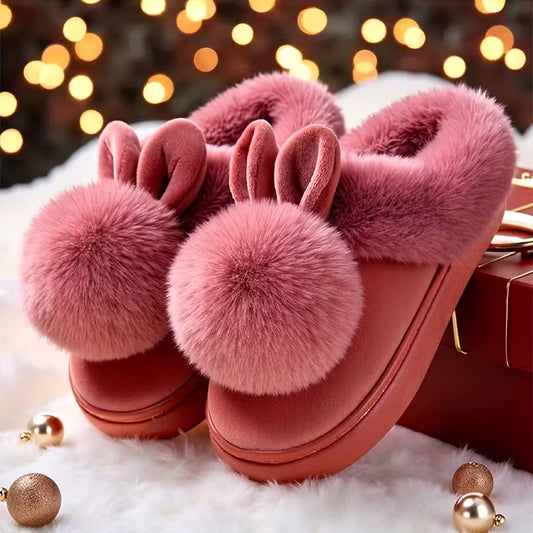 Women'S Winter Rabbit Slippers with Plush Lining
