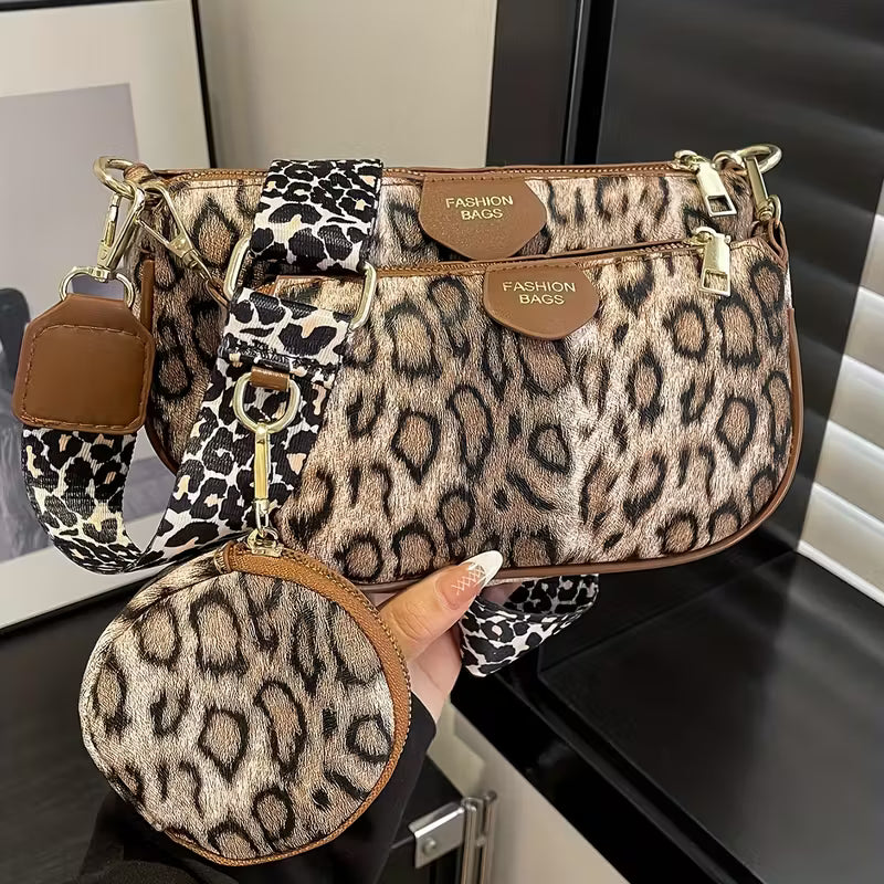 Women's Geometric Leopard Print Crossbody Bag