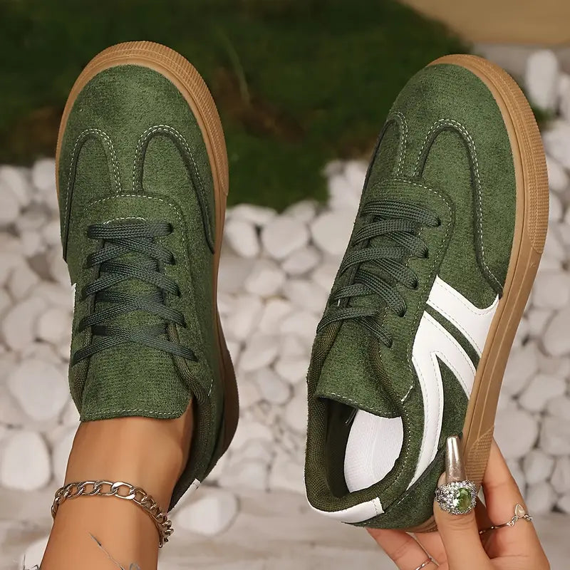 Women's Solid Color Lace-up Sneakers,