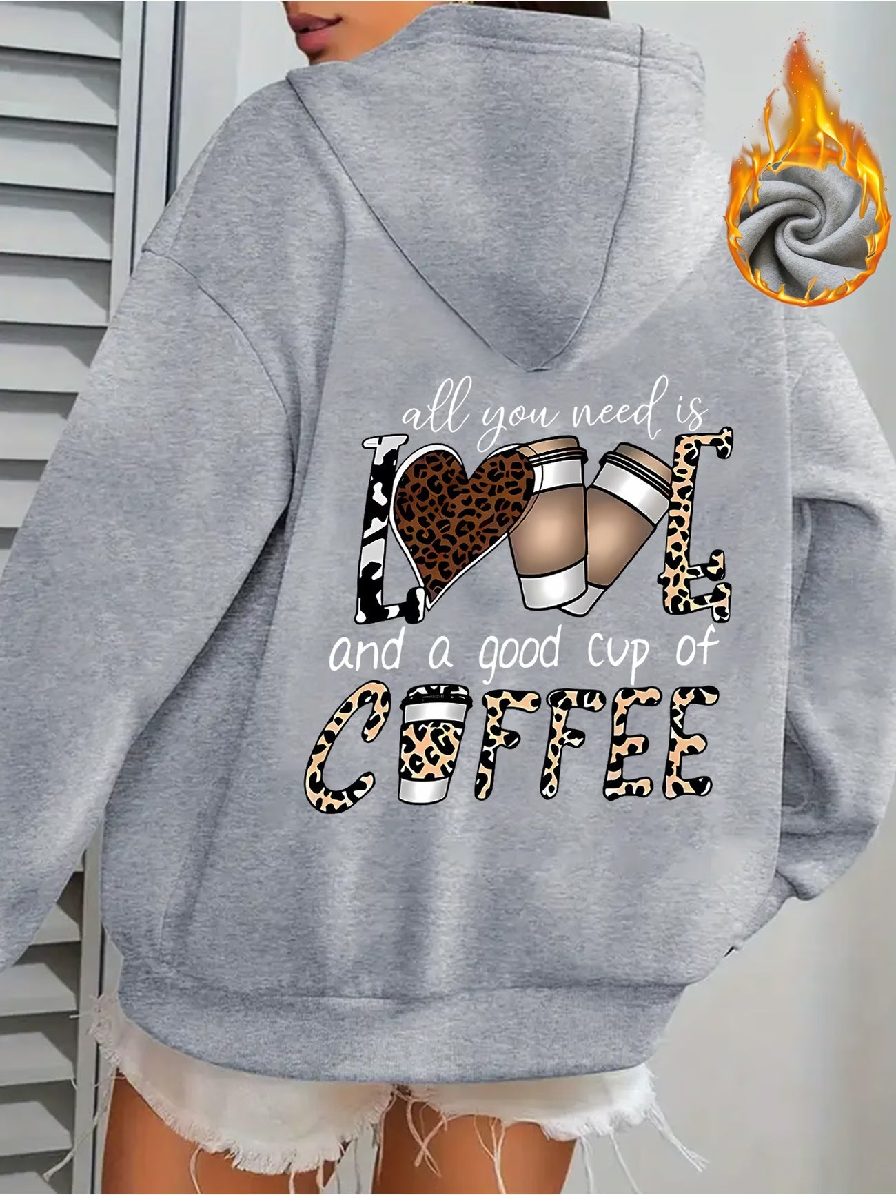 Women's Coffee Leopard Print Hooded Sweatshirt