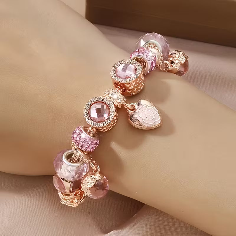 1pc 19 cm/7.48 inch Double-Layer Rose Petal Heart-Shaped Pendant Bracelet