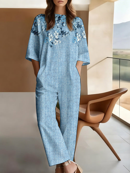 Women's Round Neck Jumpsuit – Sky Blue