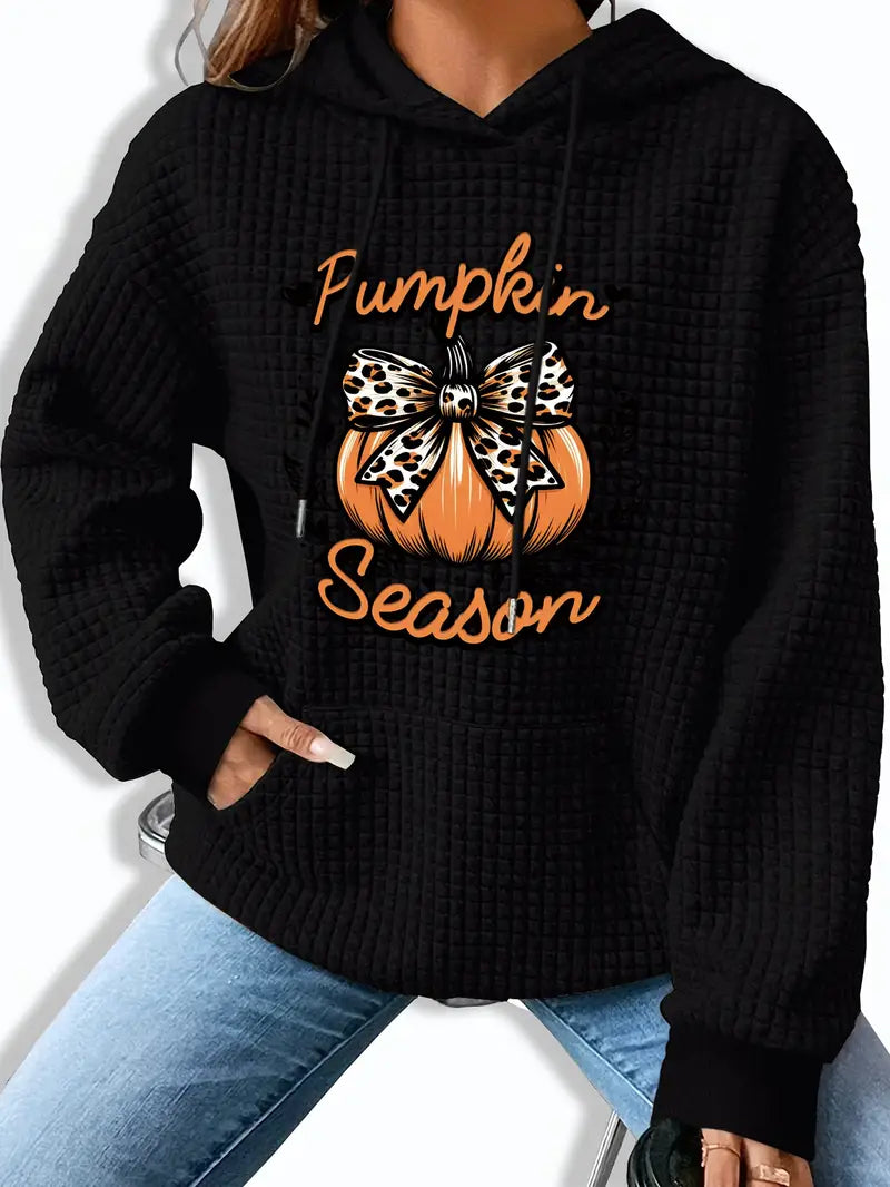 Women's Halloween Pumpkin Season Graphic Print Waffle Hoodie