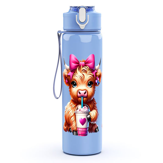 A Cute Highland Cow Themed Plastic Water Cup, Large Capacity, Leak-Proof,