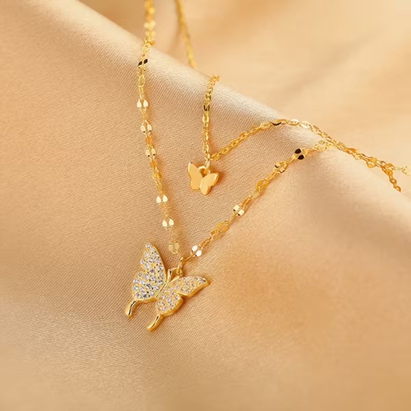 Women'S Necklace Exquisite Double-Layer Butterfly Necklace