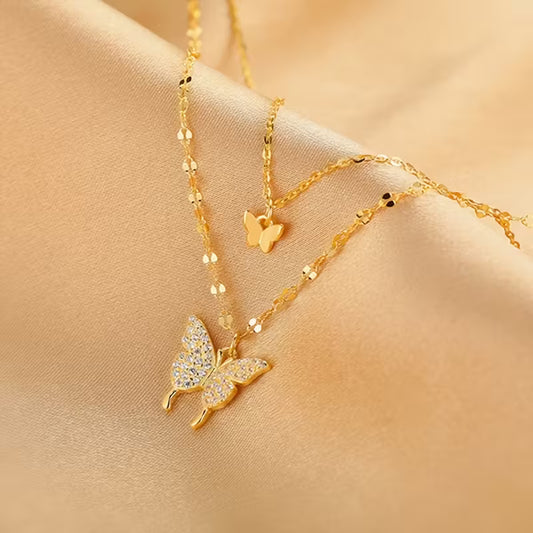 Women'S Necklace Exquisite Double-Layer Butterfly Necklace