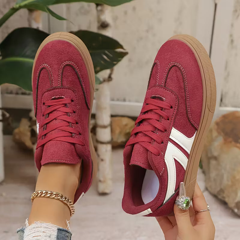 Women's Solid Color Lace-up Sneakers