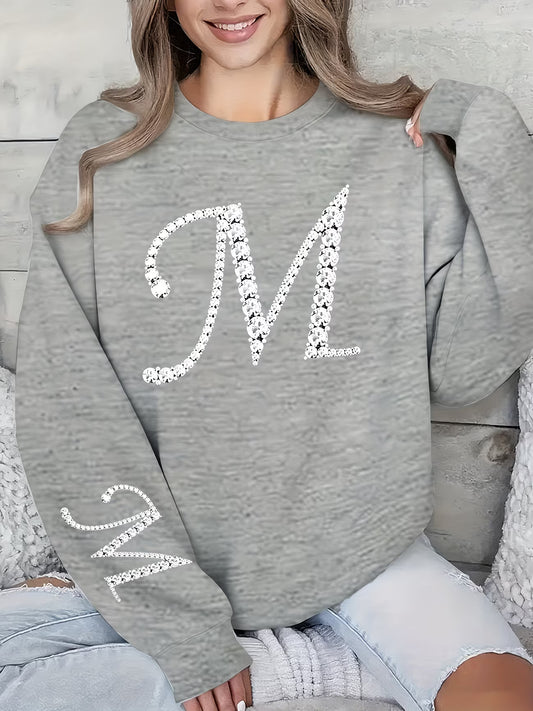Beautiful Shiny Letter M Simple Pattern Print Pullover Sweatshirt