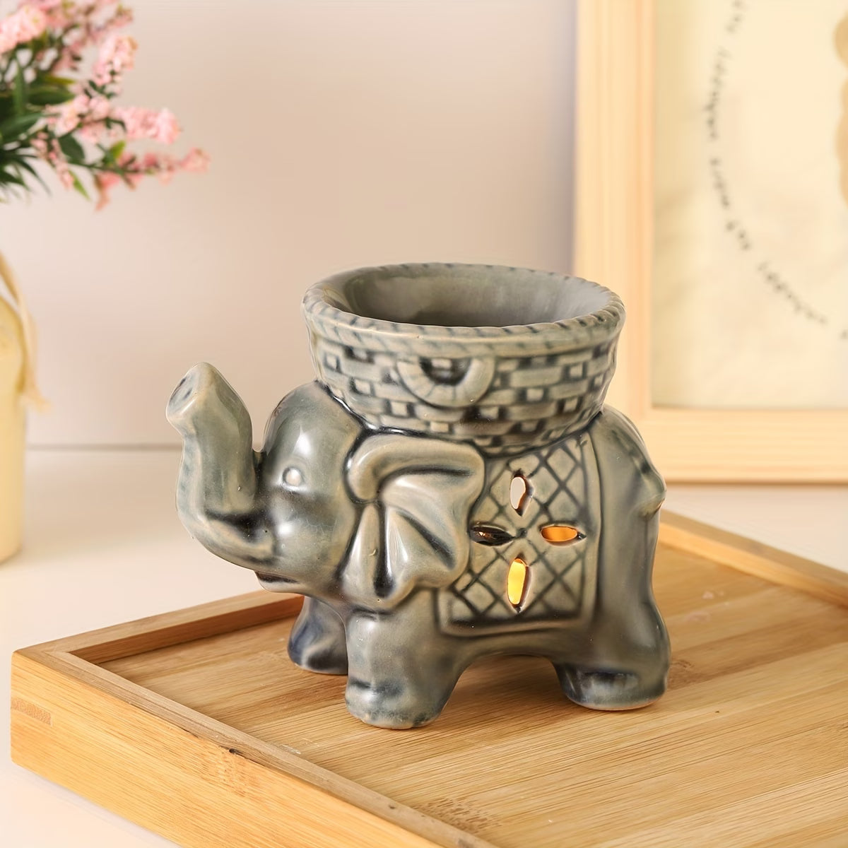 Elegant Elephant Ceramic Incense Holder