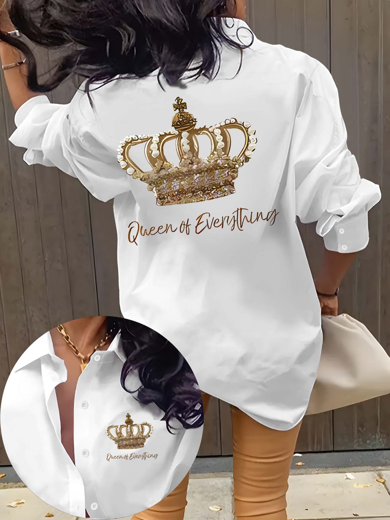 Stylish Letter Pattern Printed Lapel Long-Sleeved Shirt