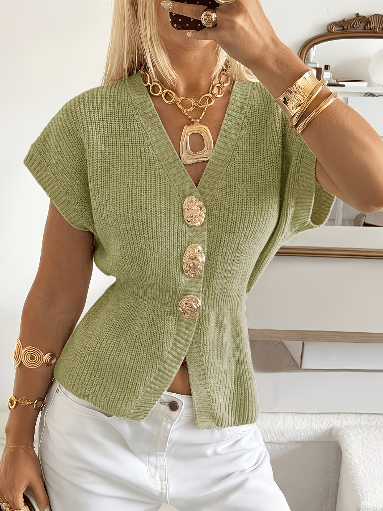 Metal Button Cardigan Sleeveless New Style Jacket