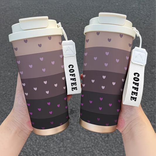 18Oz Stainless Steel Insulated Travel Mug Featuring a Purple Gradient Heart Design