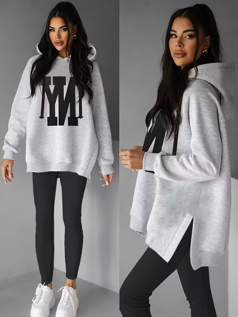 Women's Casual Letter Print Long-Sleeve Hooded Sweatshirt