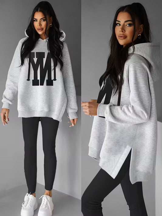 Women's Casual Letter Print Long-Sleeve Hooded Sweatshirt