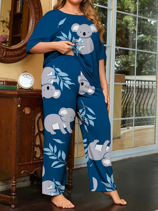 Plus Size Cartoon Koala Pajama Set
