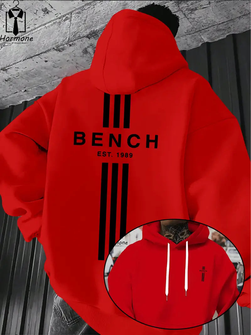 Men's Black Bench Logo Hoodie with White Stripes