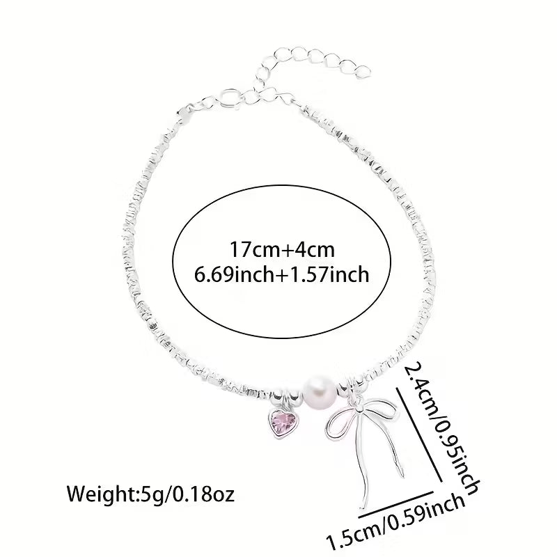 Women Fashion Bracelet Elegant Bow Heart Charm