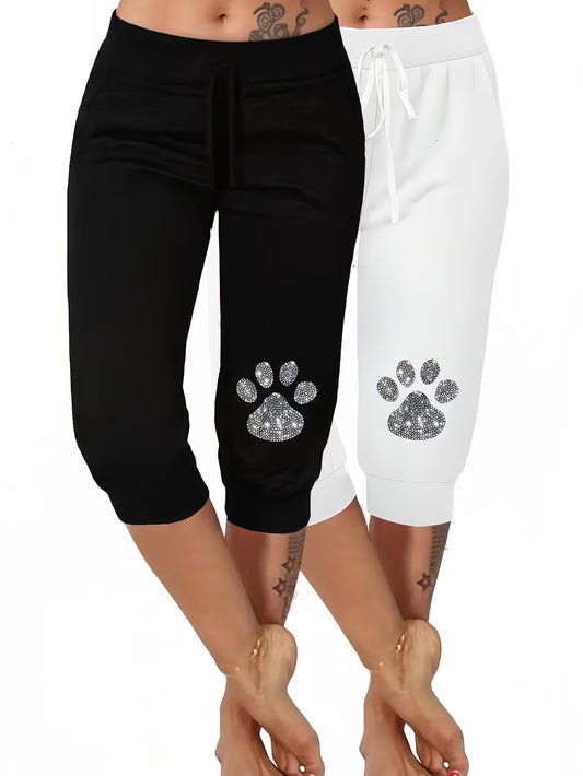paw print Mid-Length Printed Pants 2pcs Set