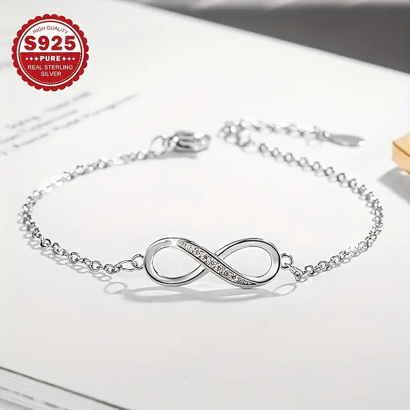 925 Pure Silver Infinity Symbol Bracelet with Sparkling Cubic Zirconia