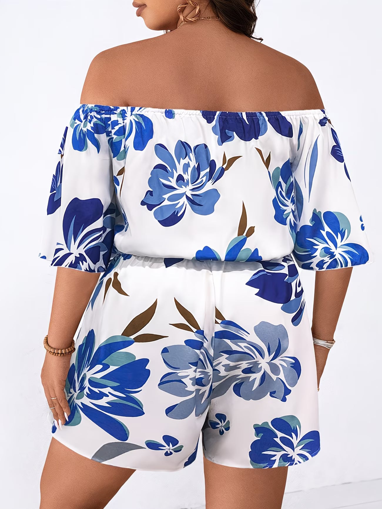 Plus-Size Women'S Off-Shoulder Floral Print Jumpsuit