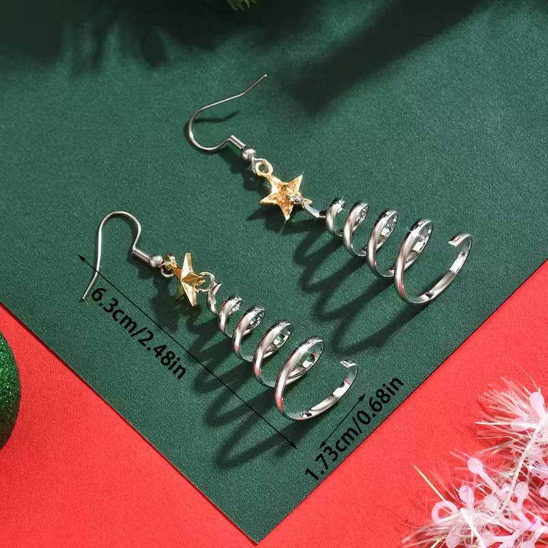 Elegant Silvery Spiral 1 Pair Christmas Tree Earrings