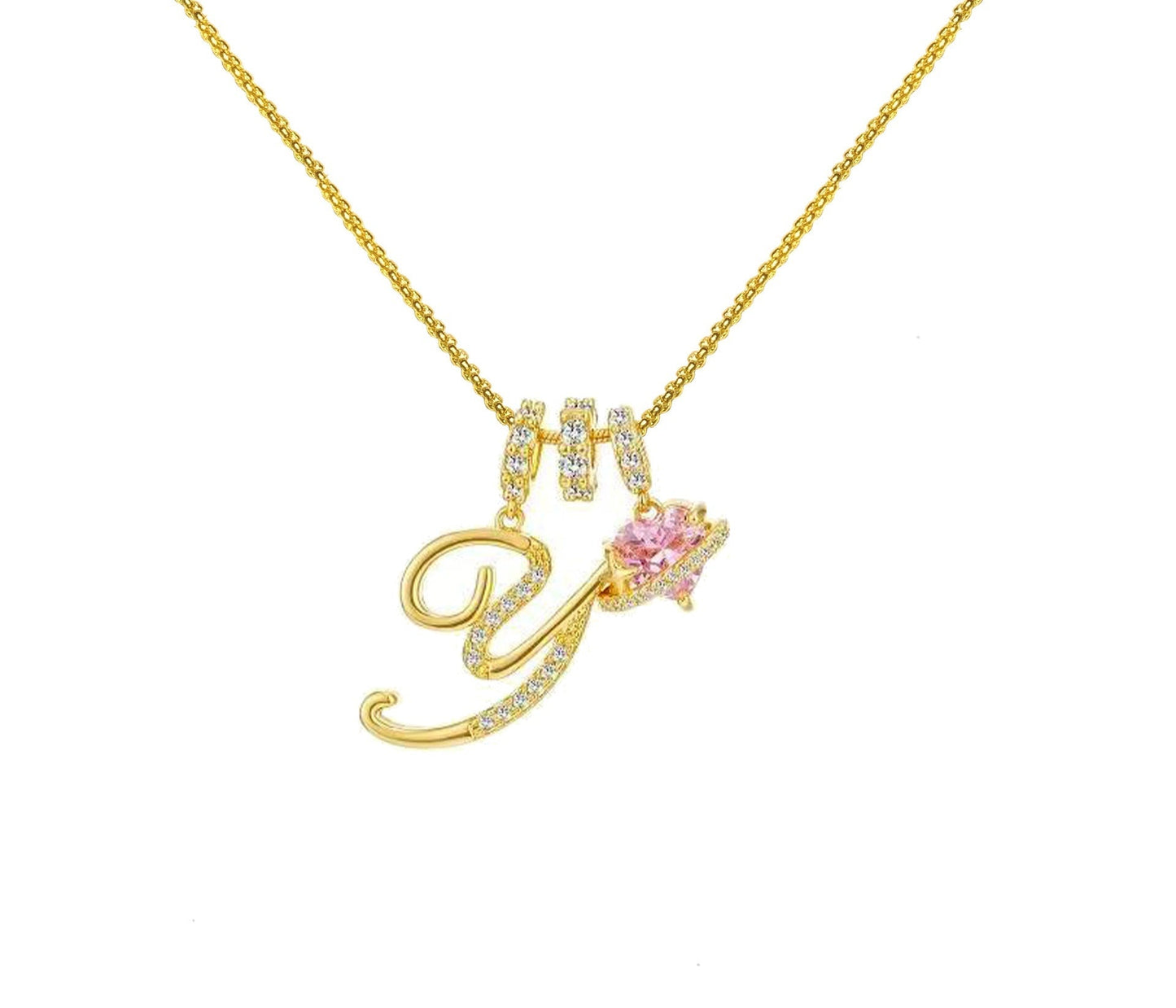 A-Z Alphabet Elegant Blue Heart Necklace with Zircons