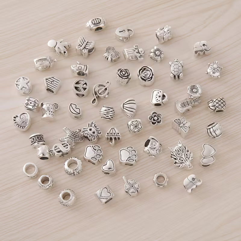 70pcs Mixed Vintage Style Large Hole Charm Beads Set,